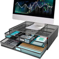 Monitor Stand Riser — Dual Pull-Out Storage Drawers
