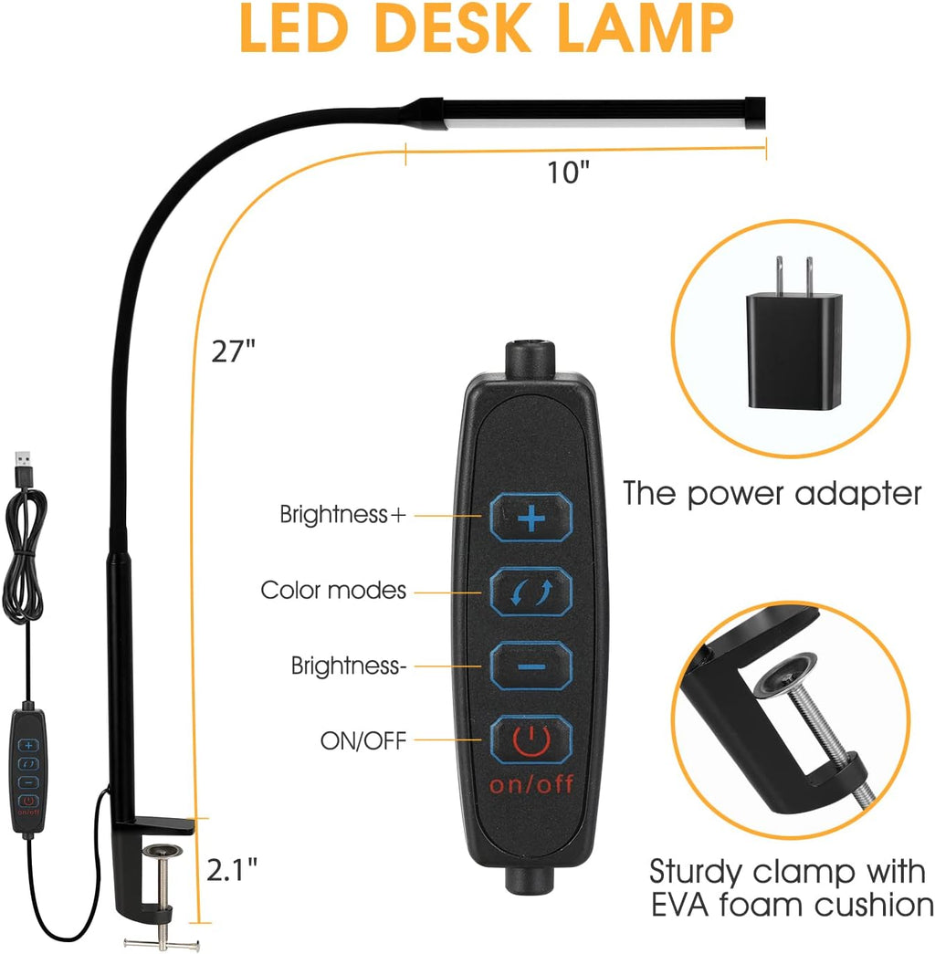 LED Desk Lamp with Clamp — Flexible Gooseneck, 3 Modes - Image 4