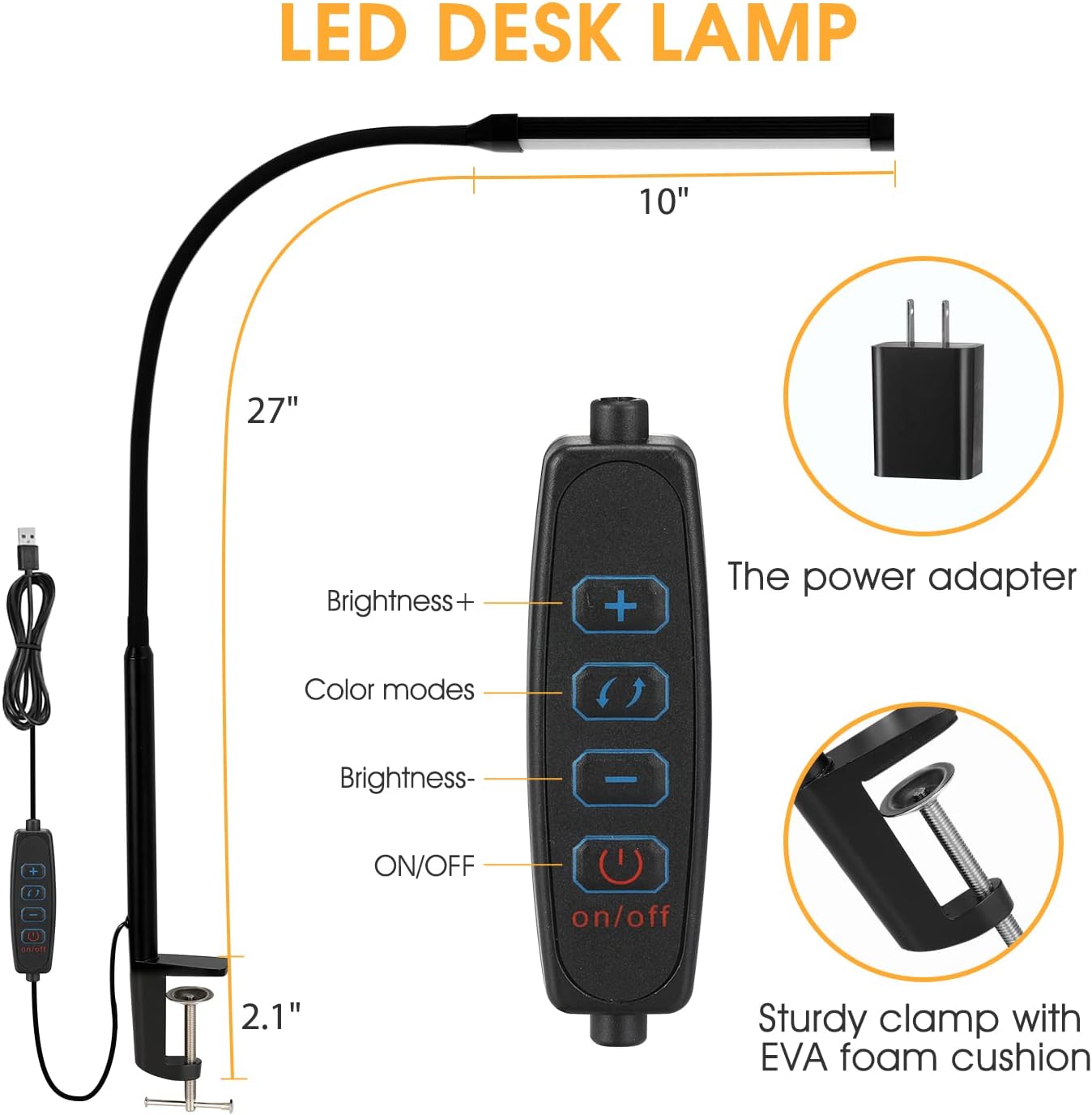 LED Desk Lamp with Clamp — Flexible Gooseneck, 3 Modes - Image 4