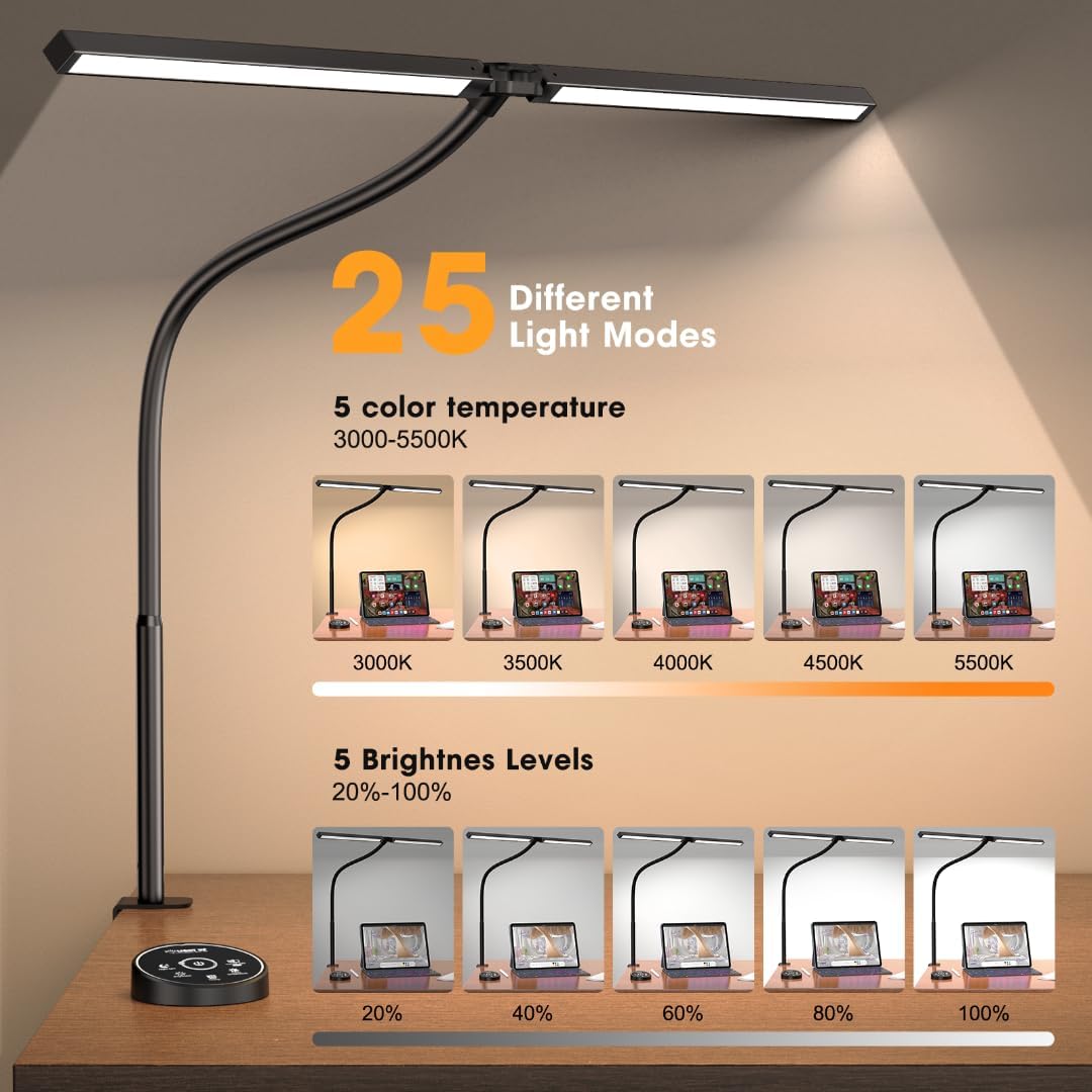 LED Desk Lamp with Clamp — Dual Screen, Swing Arm Architect - Image 3