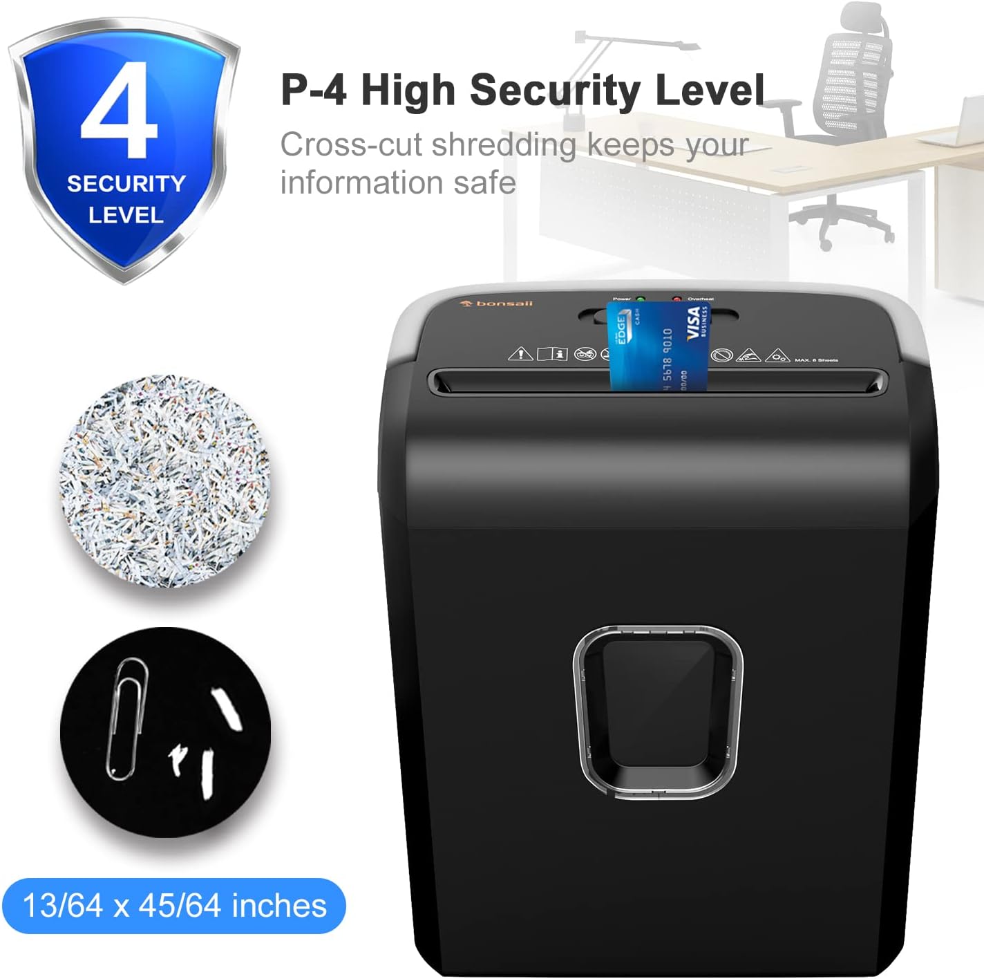 Paper Shredder — 8-Sheet Cross-Cut, P-4 Security, Compact - Image 2