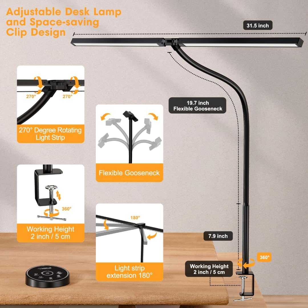 LED Desk Lamp with Clamp — Dual Screen, Swing Arm Architect - Image 5