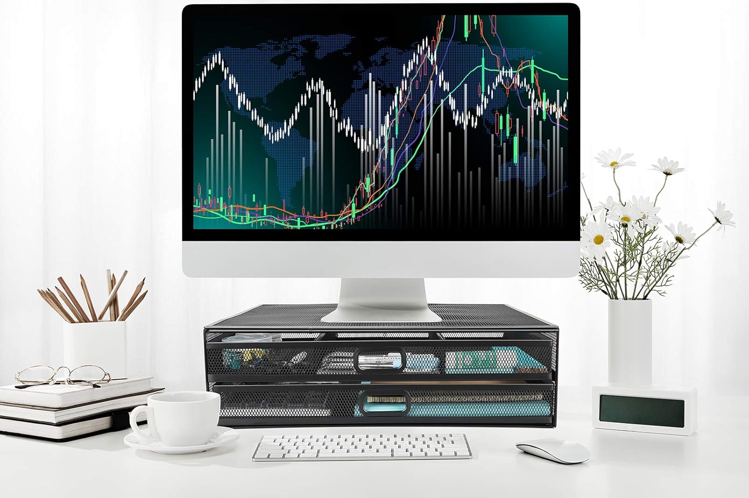 Monitor Stand Riser — Dual Pull-Out Storage Drawers - Image 2