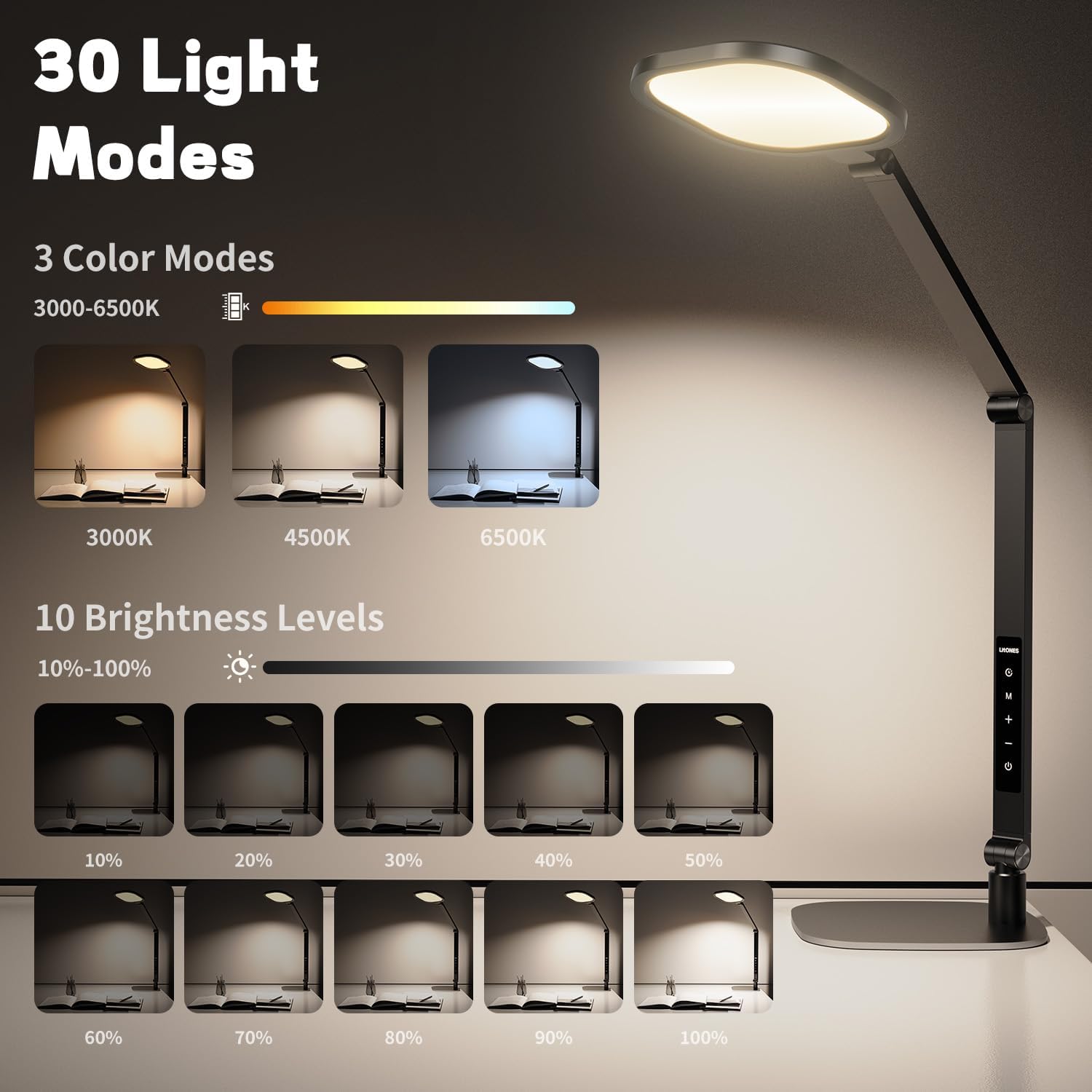 LED Desk Lamp — Swing Arm, Memory Function, Metal Build - Image 3