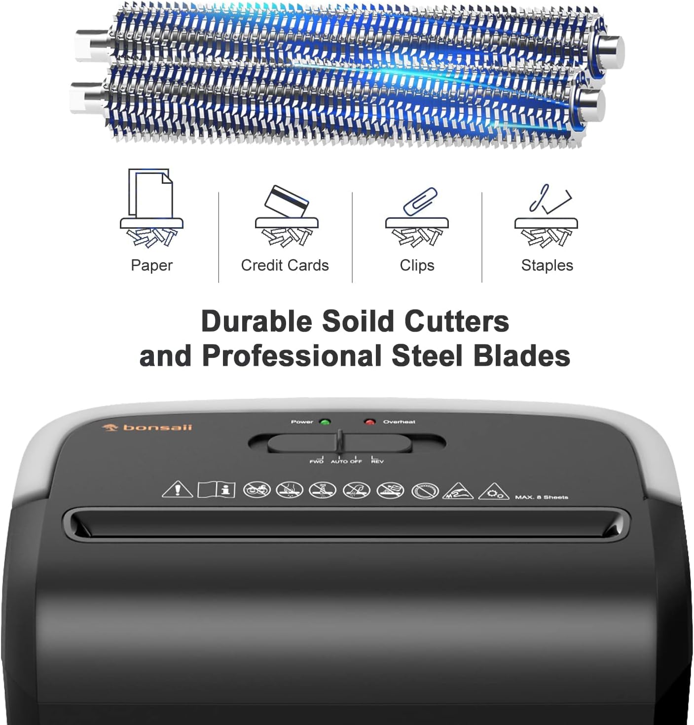 Paper Shredder — 8-Sheet Cross-Cut, P-4 Security, Compact - Image 3