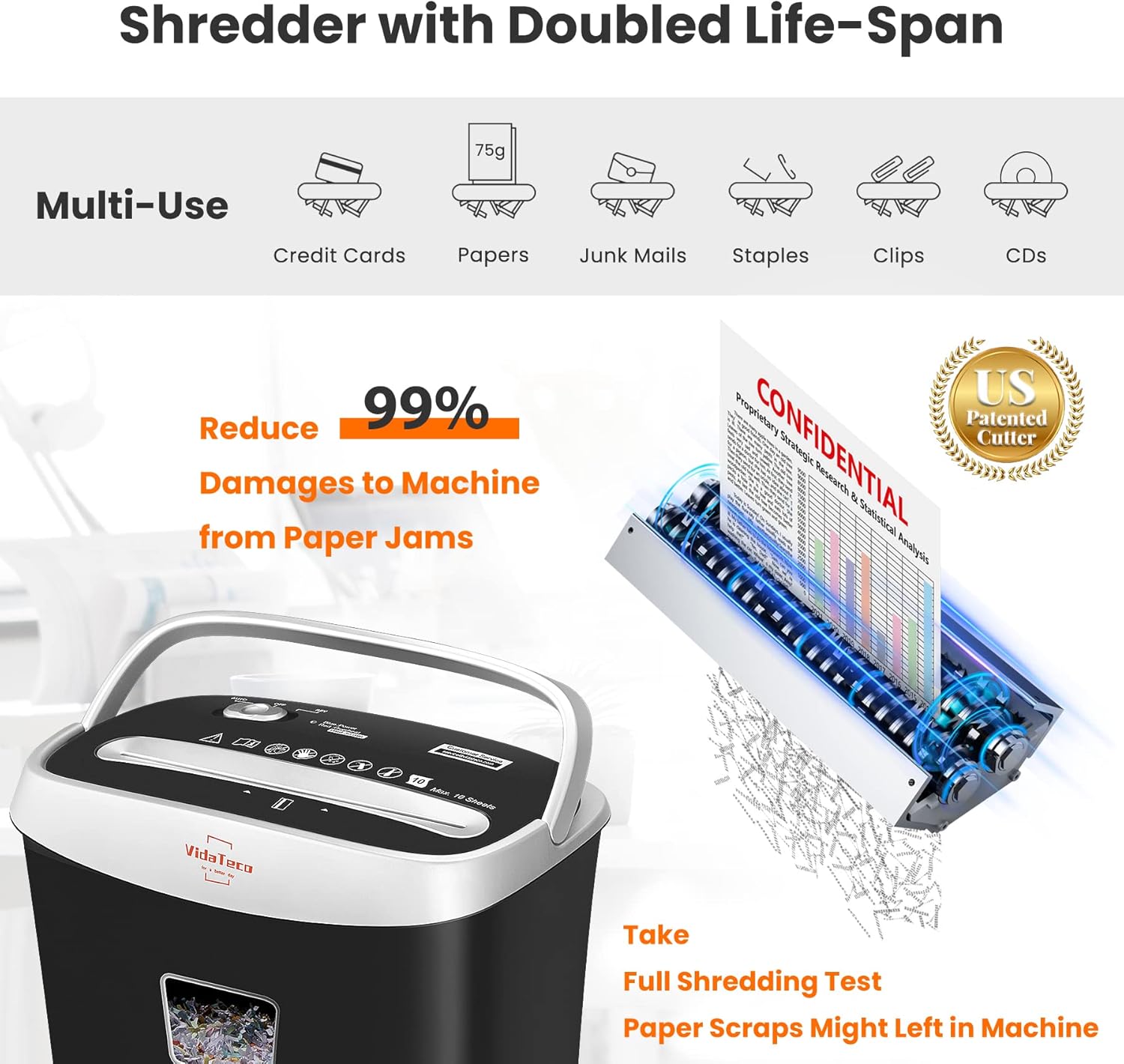 Paper Shredder — 10-Sheet Cross-Cut, 3.9 Gallon Bin - Image 3