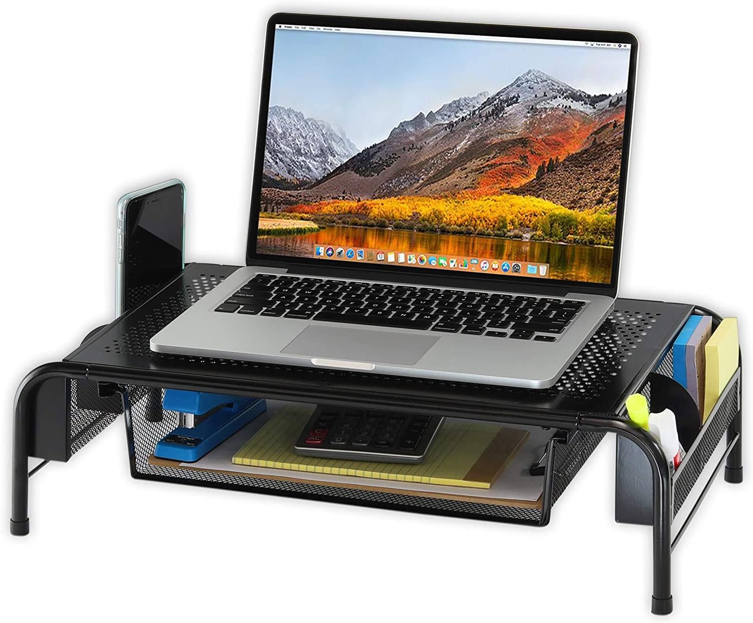 Monitor Stand Riser — Metal Mesh with Organizer Drawer - Image 4