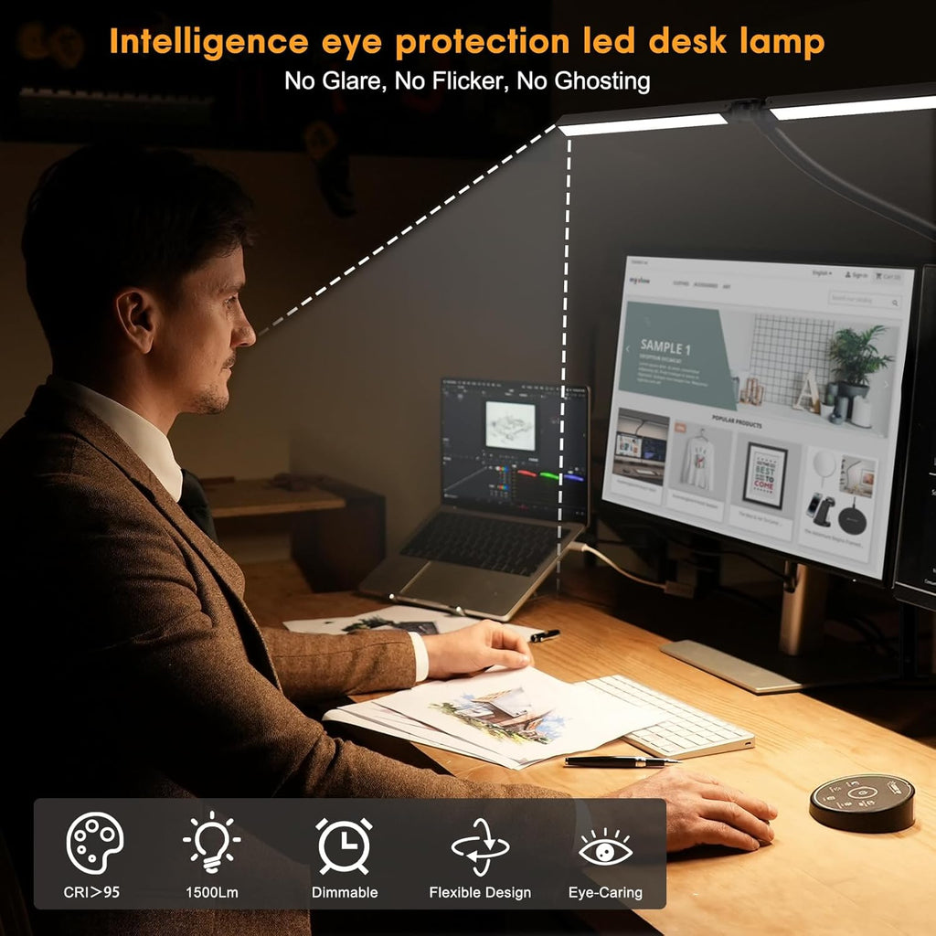 LED Desk Lamp with Clamp — Dual Screen, Swing Arm Architect - Image 4