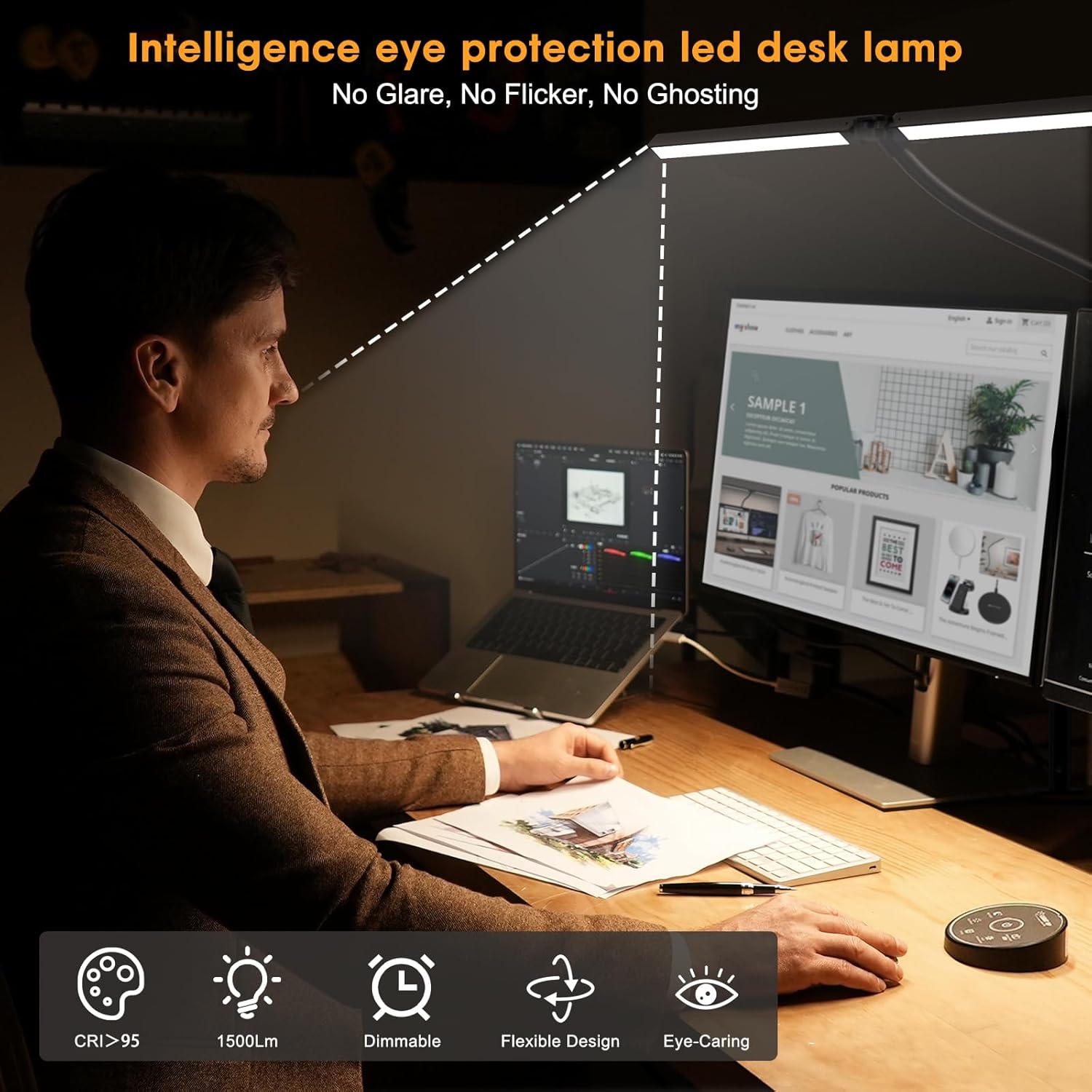 LED Desk Lamp with Clamp — Dual Screen, Swing Arm Architect - Image 4