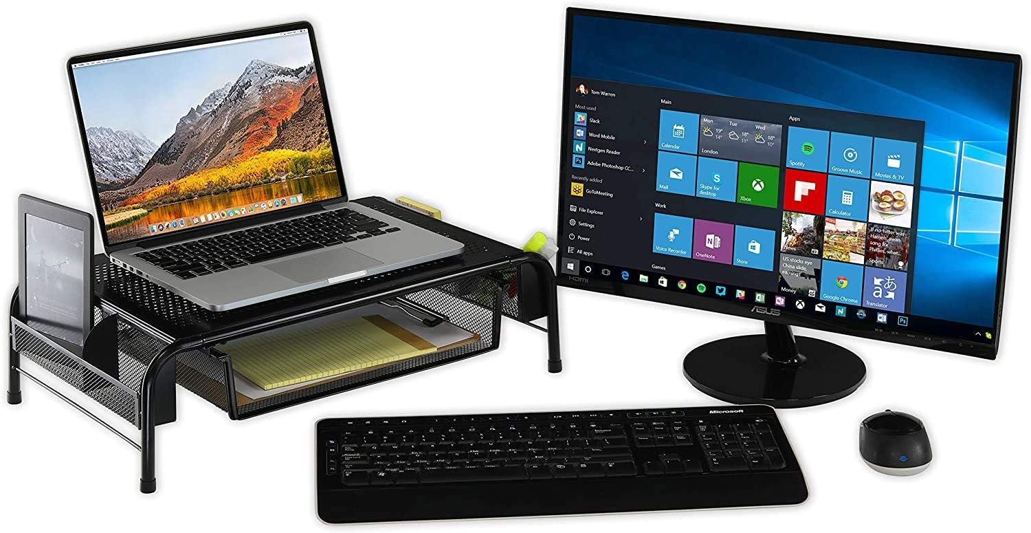 Monitor Stand Riser — Metal Mesh with Organizer Drawer - Image 5