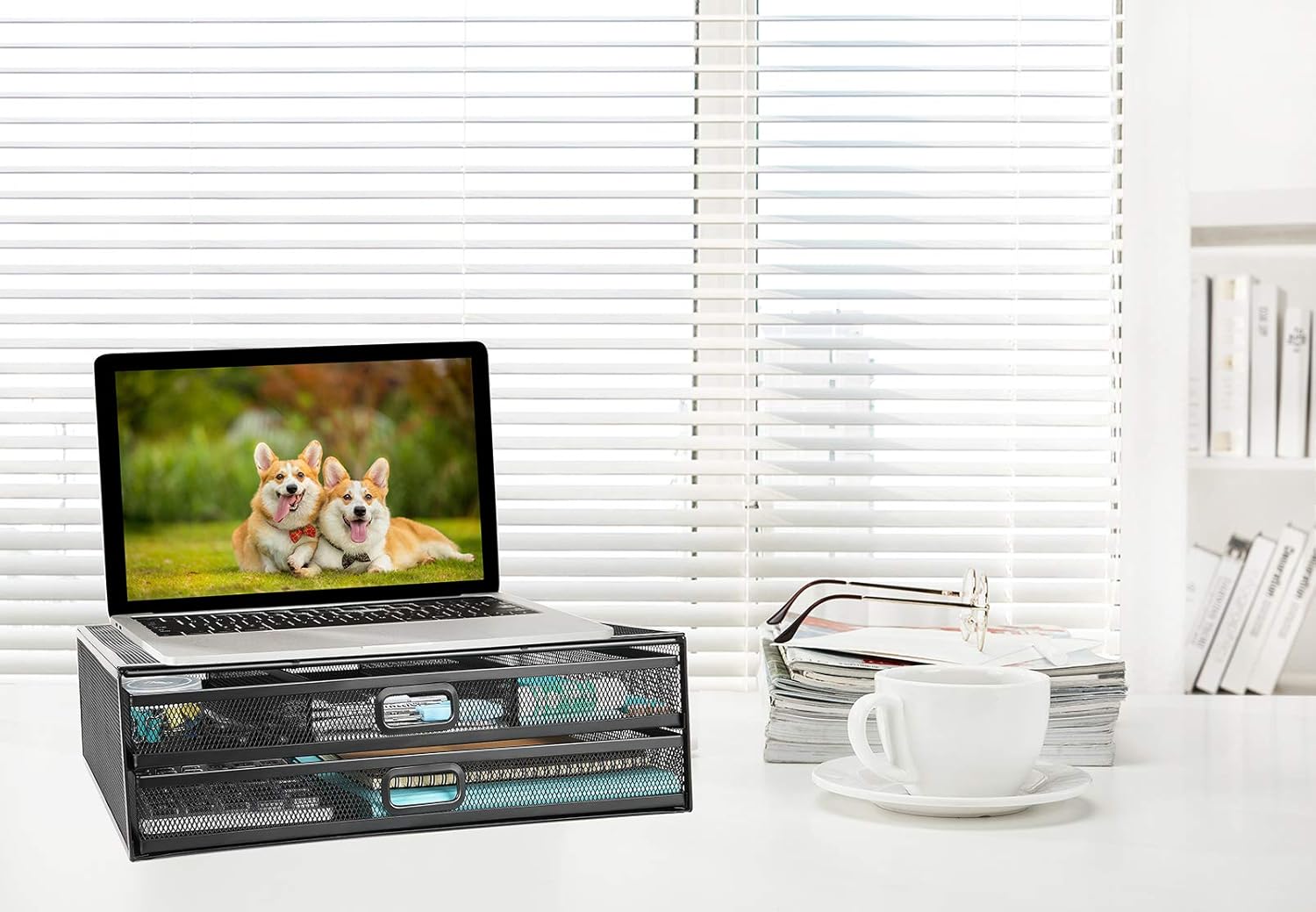 Monitor Stand Riser — Dual Pull-Out Storage Drawers - Image 3