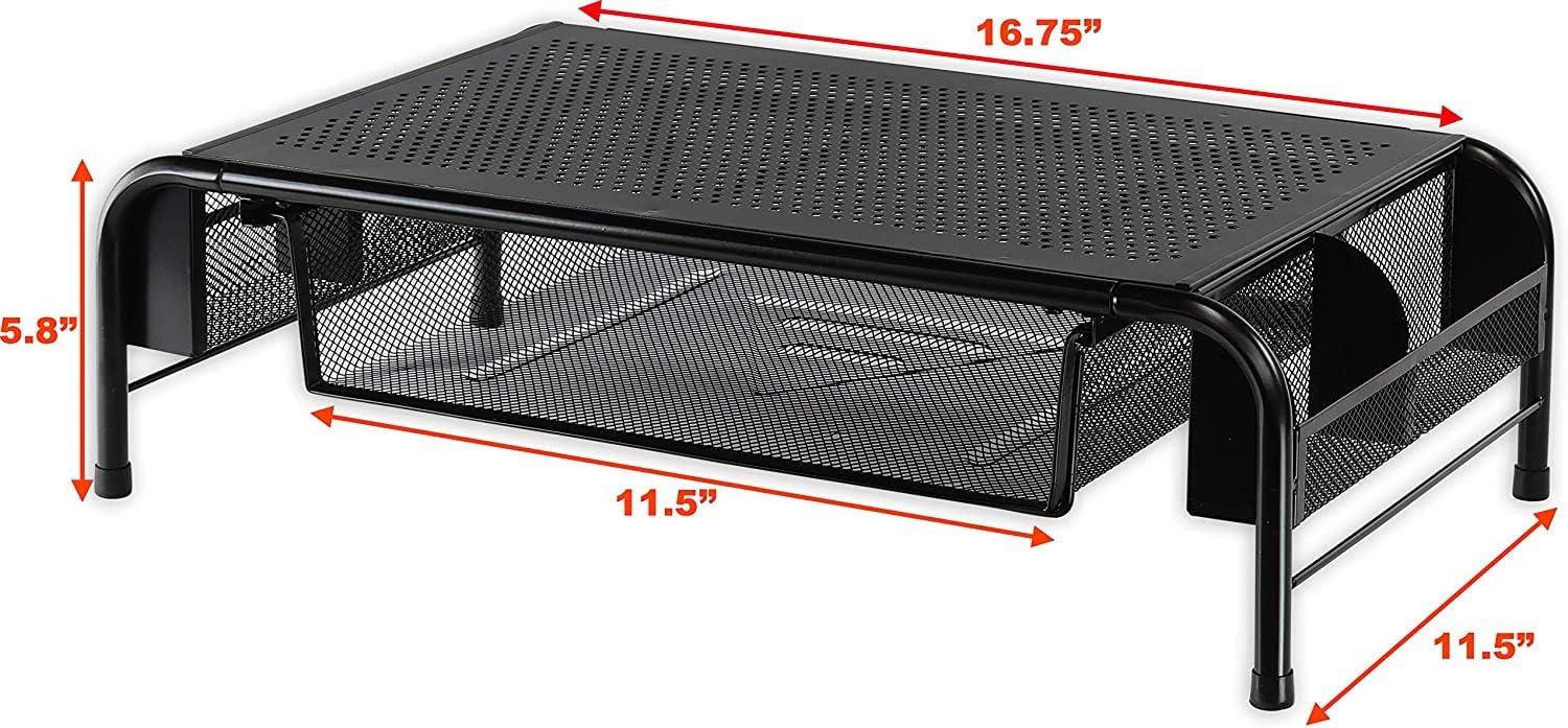 Monitor Stand Riser — Metal Mesh with Organizer Drawer - Image 2