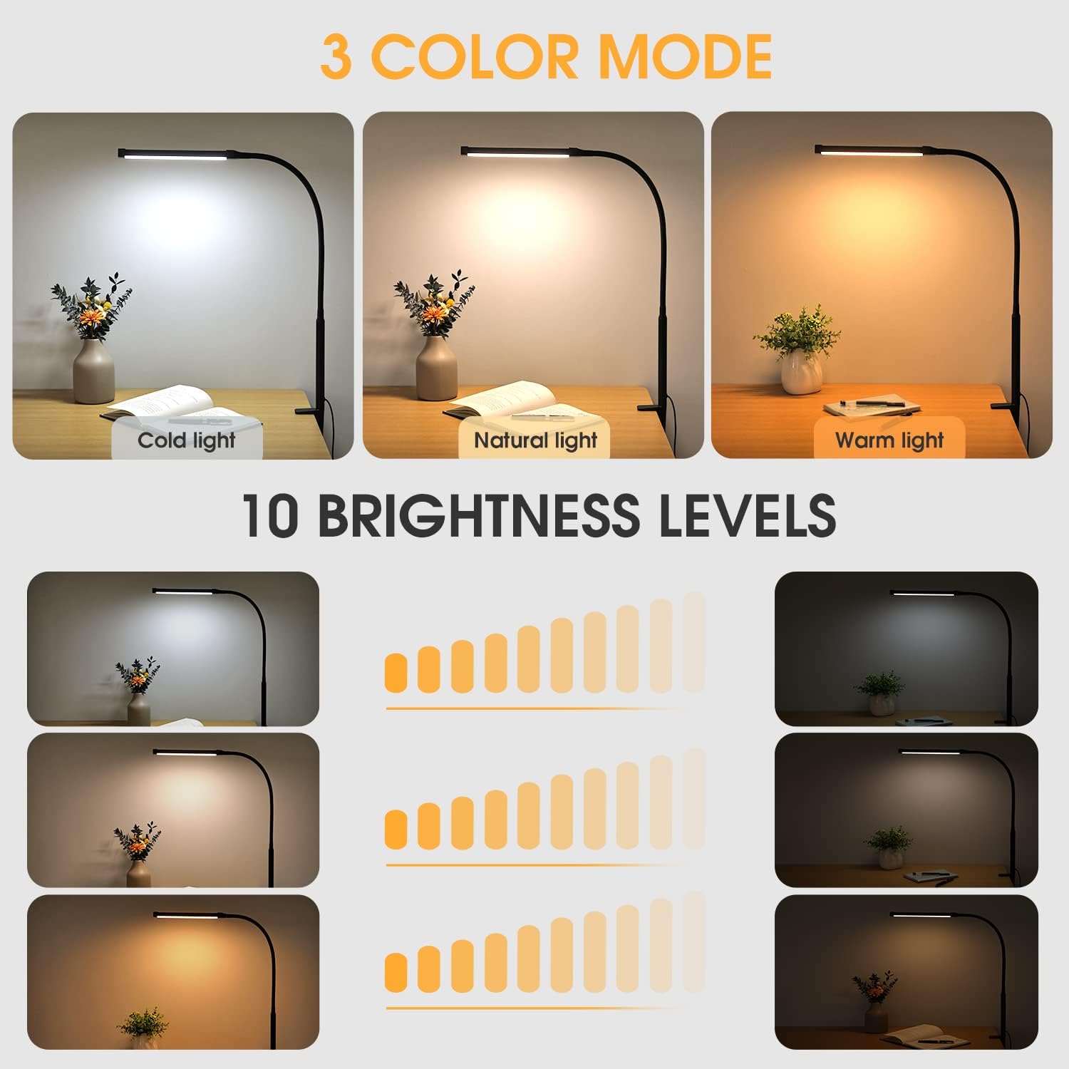 LED Desk Lamp with Clamp — Flexible Gooseneck, 3 Modes - Image 2