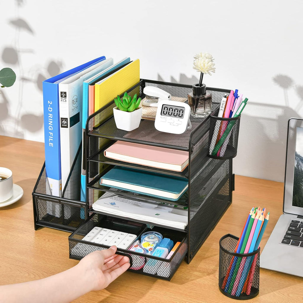 Desk Organizer with File Holder — 5-Tier with Drawer and Pen Holder - Image 5