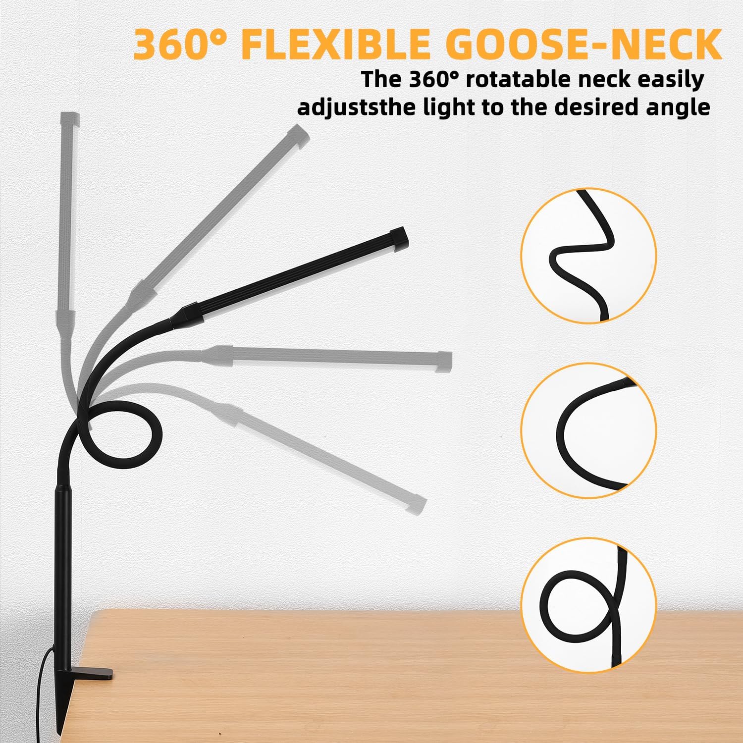 LED Desk Lamp with Clamp — Flexible Gooseneck, 3 Modes - Image 3