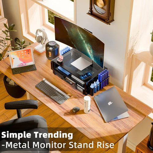 2-Tier Monitor Stand — Metal Mesh with Drawer and Pen Holder - Image 2