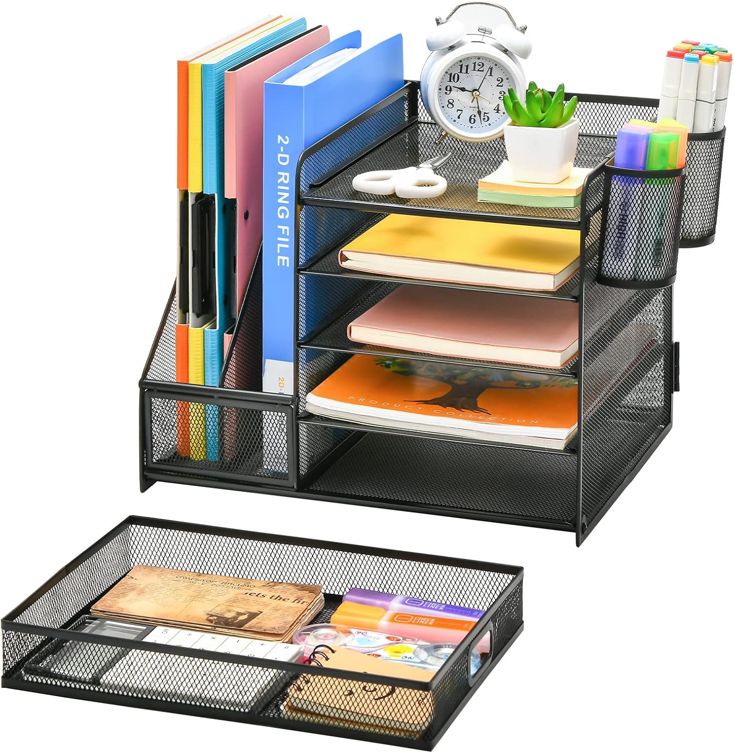 Desk Organizer with File Holder — 5-Tier with Drawer and Pen Holder - Image 2