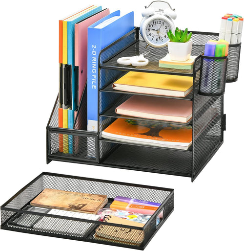 Desk Organizer with File Holder — 5-Tier with Drawer and Pen Holder - Image 2