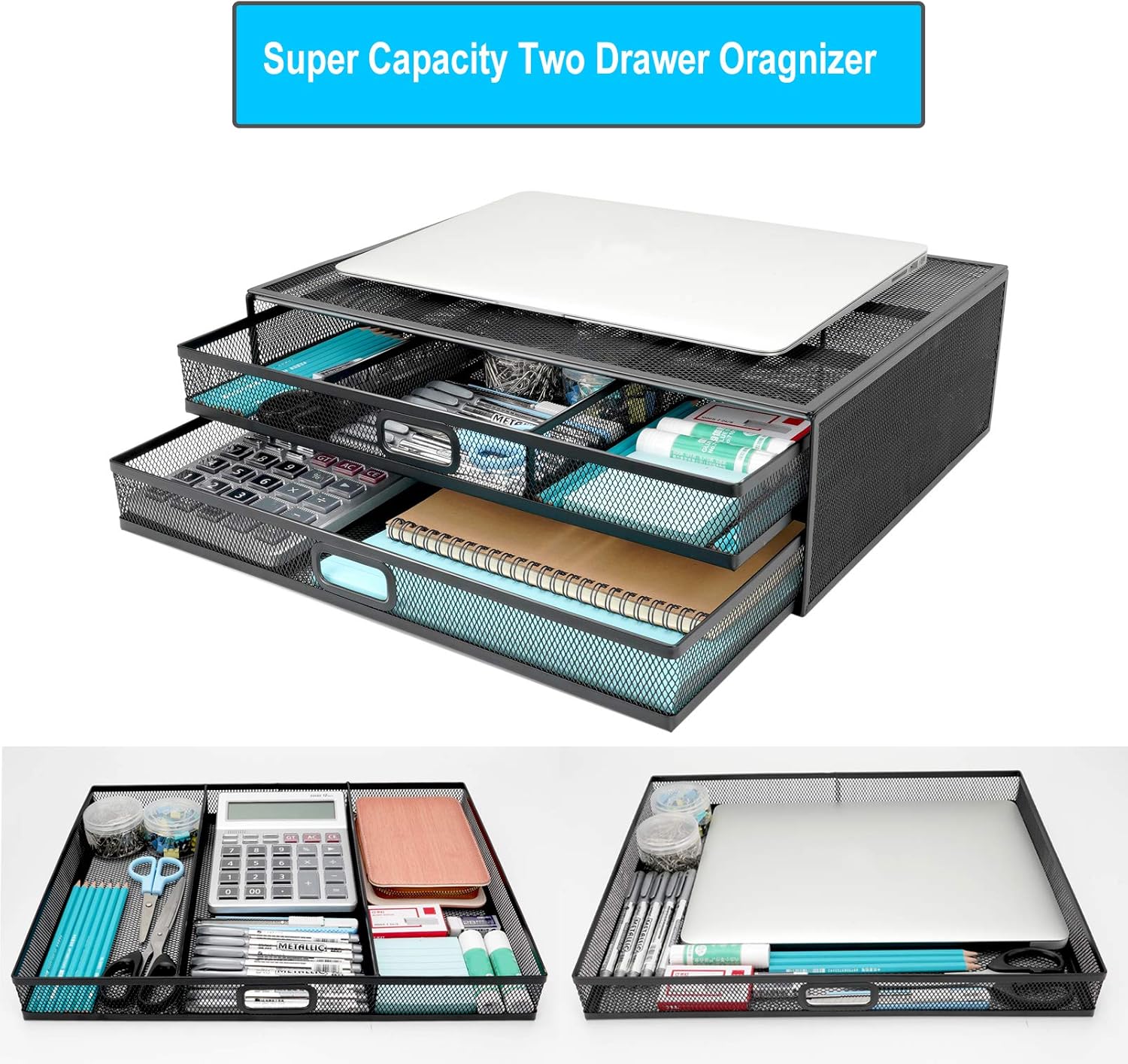 Monitor Stand Riser — Dual Pull-Out Storage Drawers - Image 5