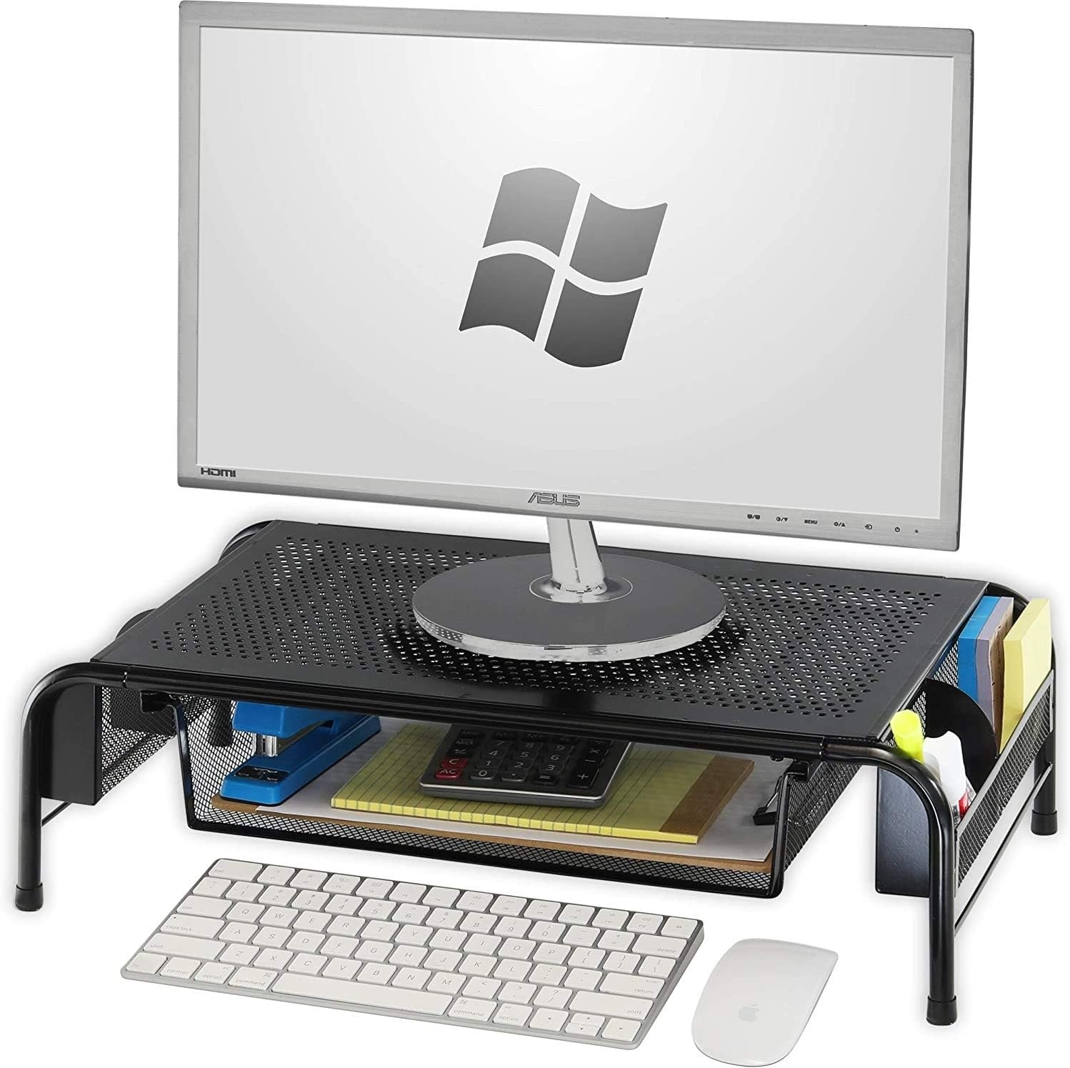 Monitor Stand Riser — Metal Mesh with Organizer Drawer