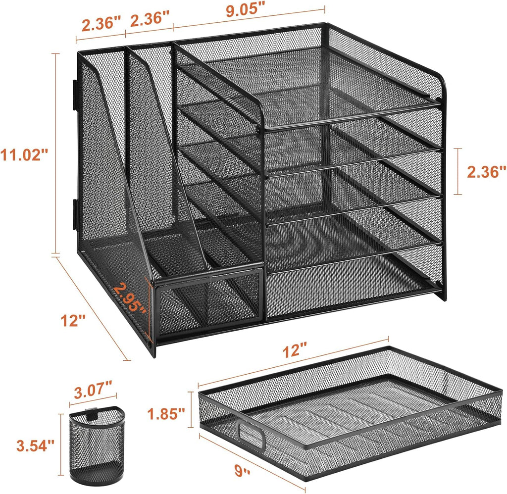 Desk Organizer with File Holder — 5-Tier with Drawer and Pen Holder - Image 6
