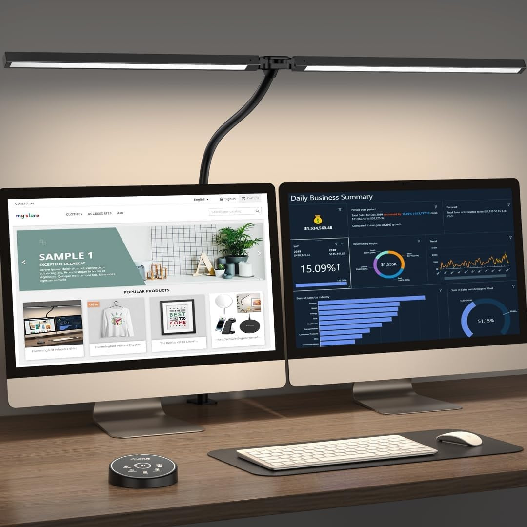 LED Desk Lamp with Clamp — Dual Screen, Swing Arm Architect
