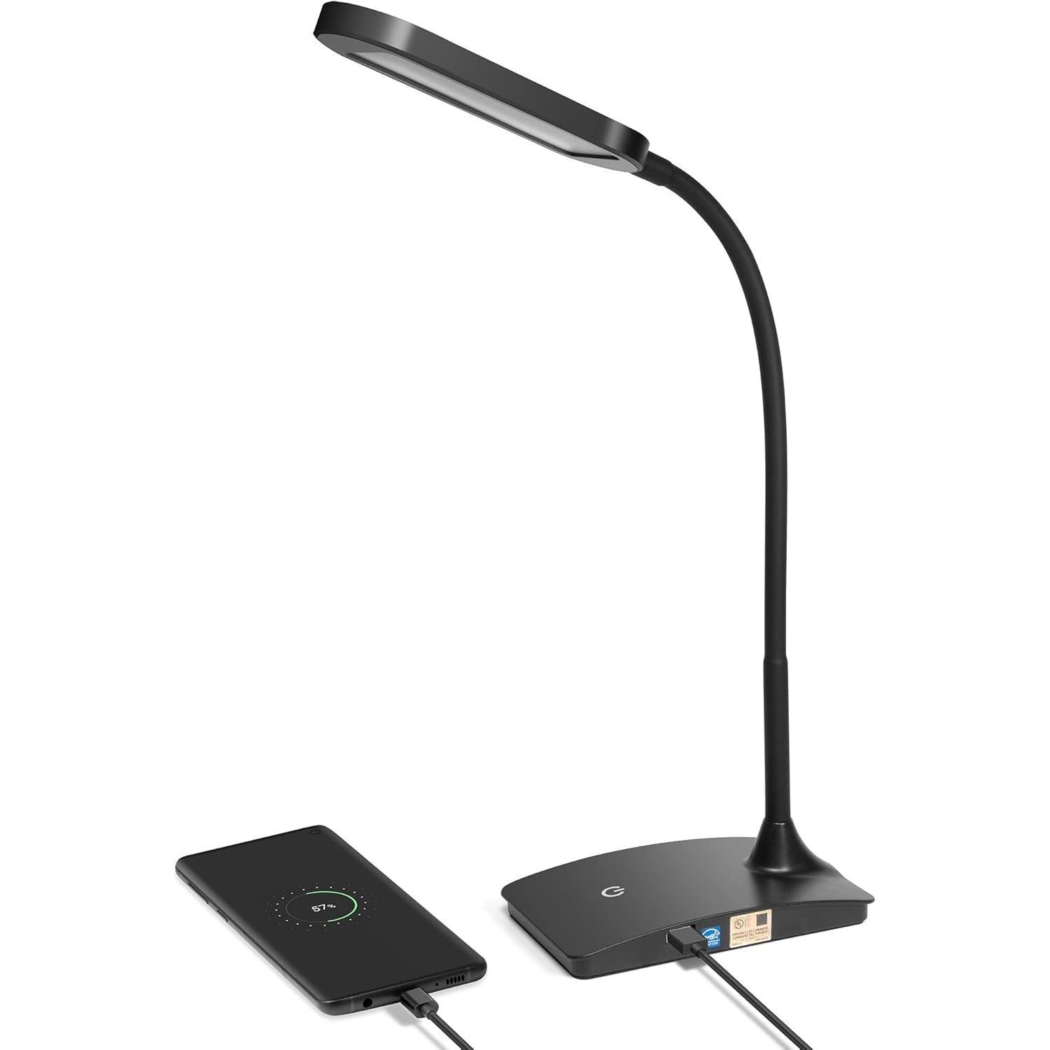 LED Desk Lamp — Gooseneck, USB Charging Port, Compact