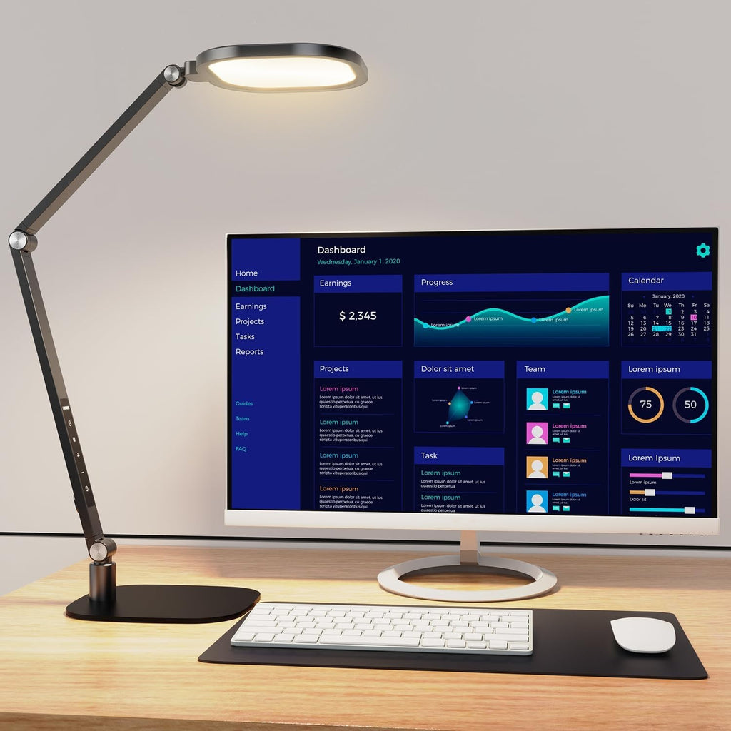 LED Desk Lamp — Swing Arm, Memory Function, Metal Build