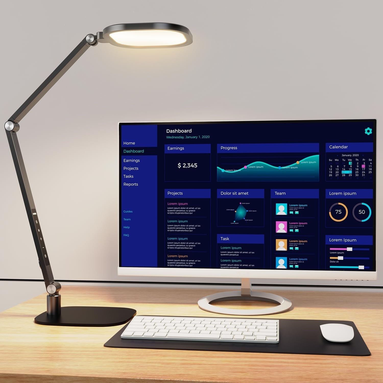 LED Desk Lamp — Swing Arm, Memory Function, Metal Build